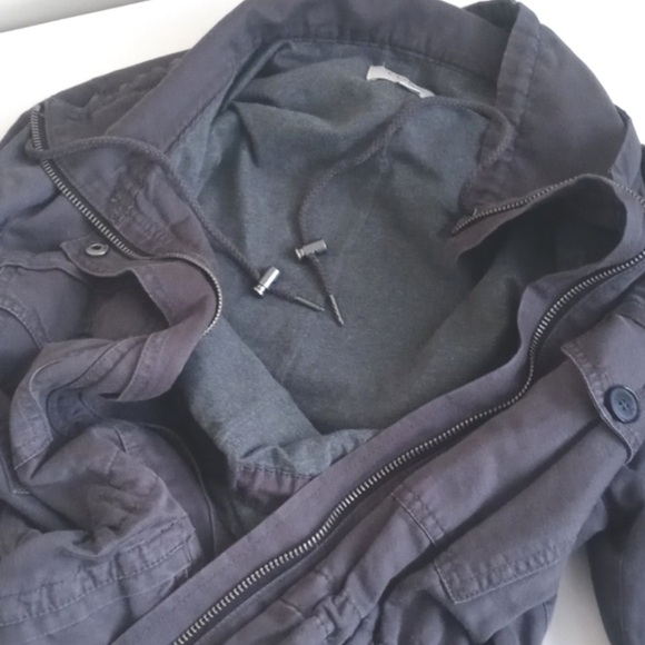 Ann Taylor LOFT Linen Blend Grey Cargo /Utility Style Women's long Sleeve Coat M - Picture 3 of 10